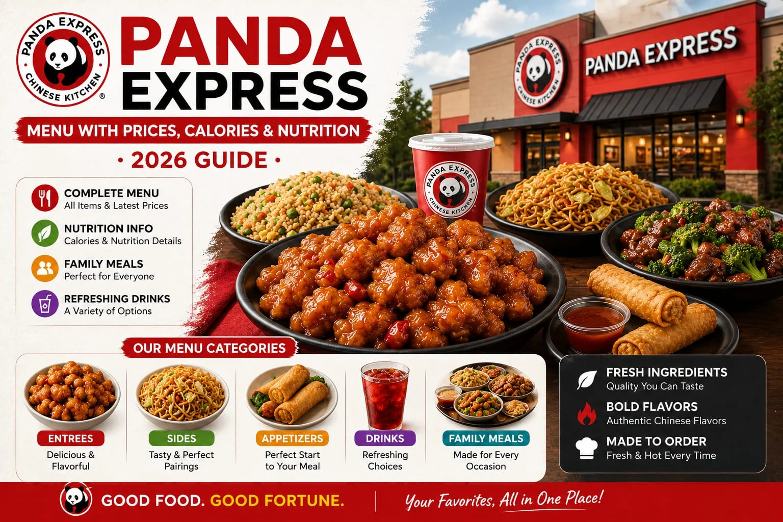 Panda Express Menu With Prices, Calories & Nutrition 2026 1 Panda Express menu with prices, calories, nutrition information, Orange Chicken, Chow Mein, Fried Rice, spring rolls, and family meal options.
