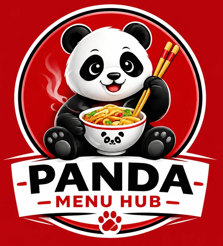 Panda Menu Hub food menu website logo featuring a panda with chopsticks and noodles